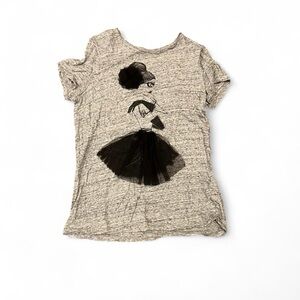 Zara Y2K Heather Gray Zara Grey fashion graphic tee with black appliqué accents